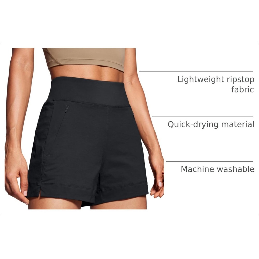 CRZ YOGA Mid Waisted Split Hiking Shorts 4" Black Athletic Womens Sz XL Pockets - Picture 4 of 4